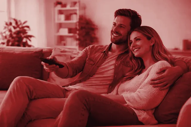 A family watching Vodiptv on the living-room television